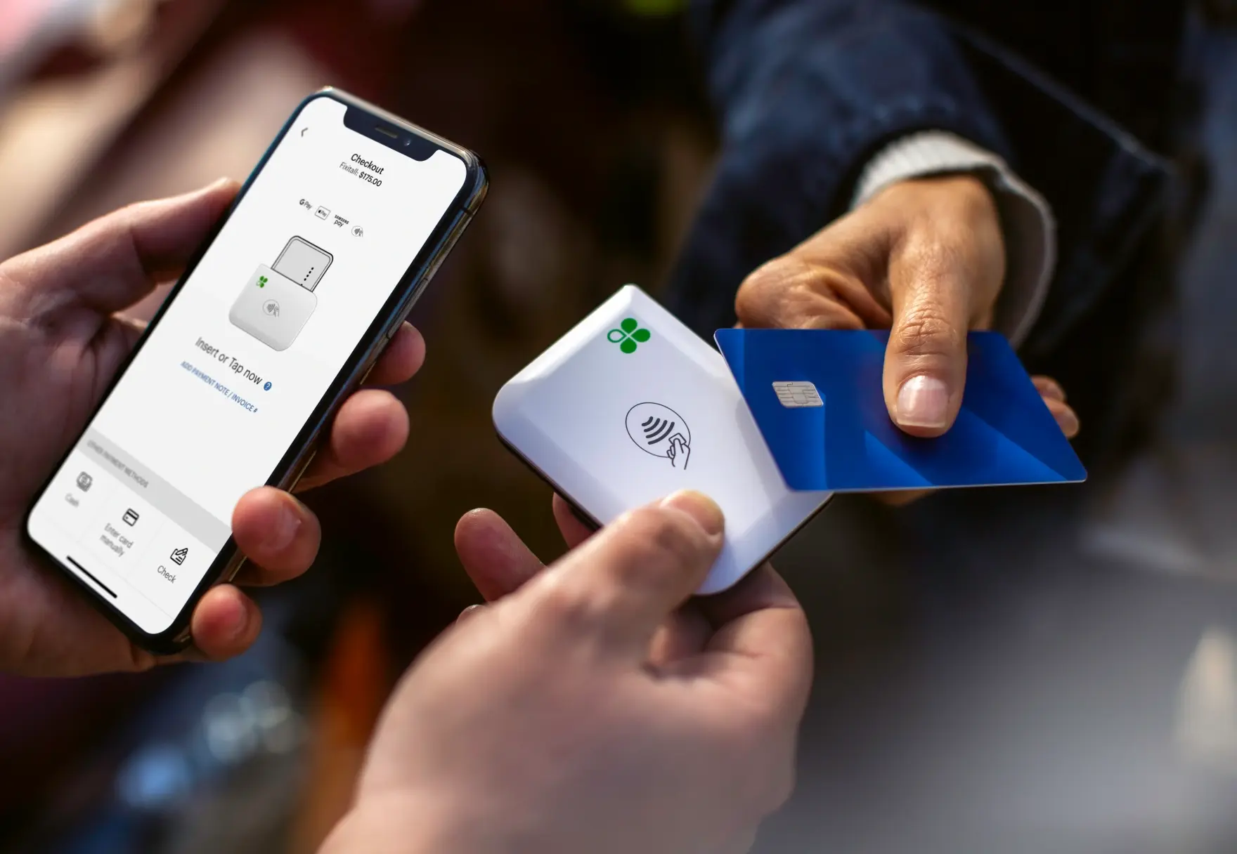 Clover Go portable card reader with phone