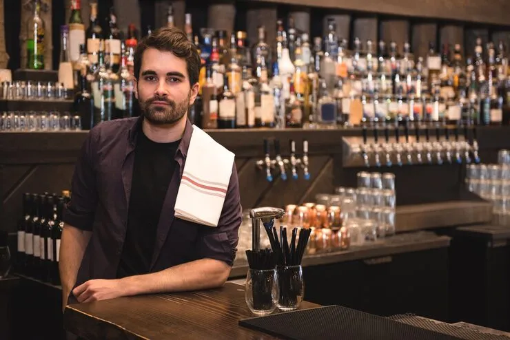 Liquor store counter with a POS terminal and ID verification